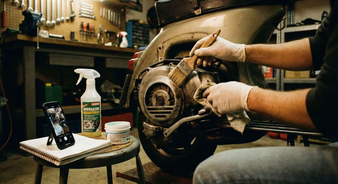 pulizia della moto prima del restauro